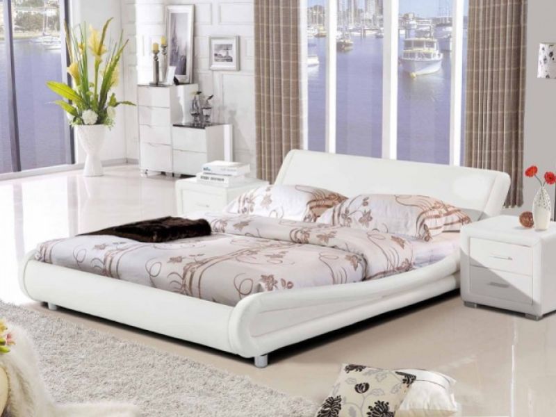 Sleep Design Madrid 4ft6 Double White Faux Leather Bed Frame