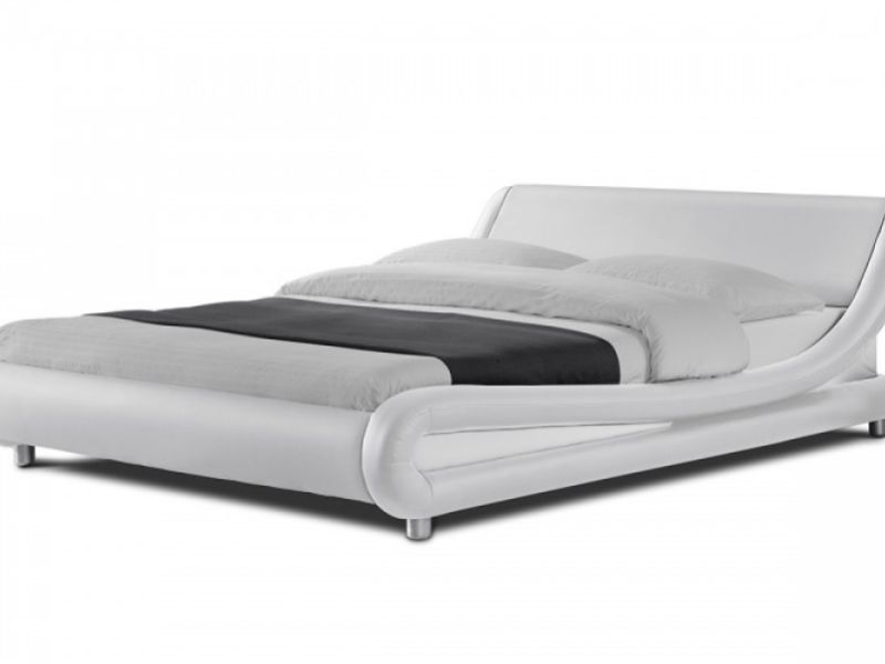 Sleep Design Madrid 4ft6 Double White Faux Leather Bed Frame