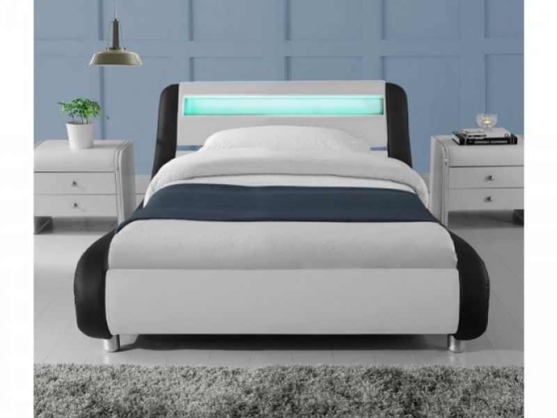 Faux Leather Bed Frame With Led Lights, Barcelona Black White Faux Leather Led Headboard Bed Frame Single
