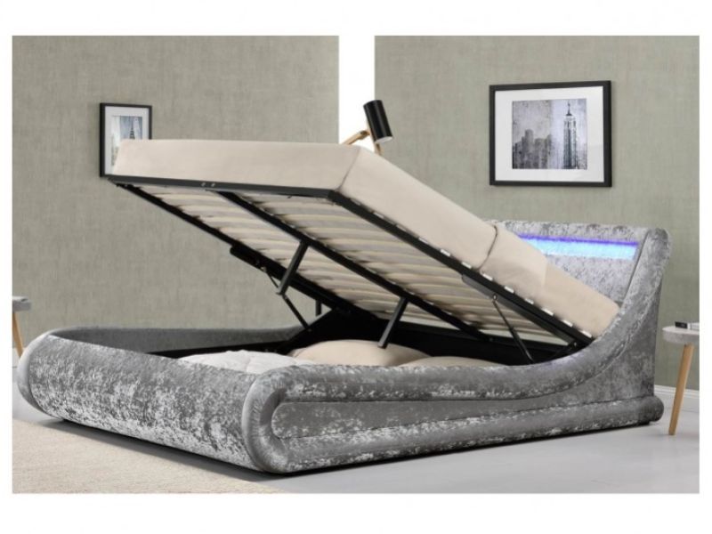 Sleep Design Madrid 3ft Single Silver Crushed Velvet Ottoman Bed Frame With LED Lights