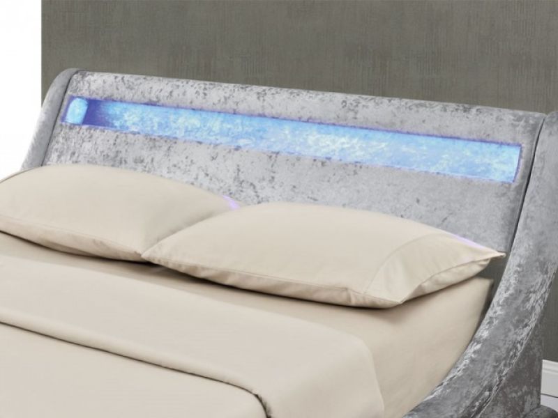 Sleep Design Madrid 3ft Single Silver Crushed Velvet Ottoman Bed Frame With LED Lights
