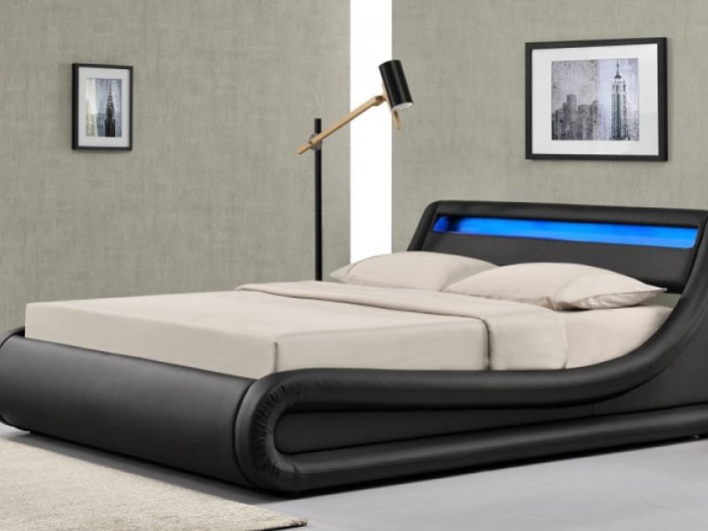 Ottoman Storage Bed 4ft6 Double Bed Frame with Storage Gas Lift up Bed in Black with LED Lights Faux Leather