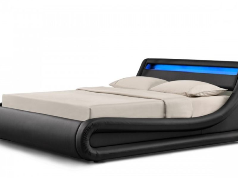 Sleep Design Barcelona 5ft Kingsize Black Faux Leather Ottoman Bed Frame With LED Lights