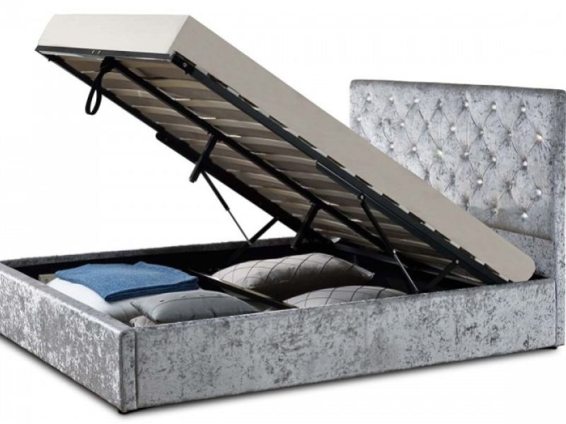 Sleep Design Chatsworth 4ft6 Double Crushed Silver Velvet Ottoman Bed Frame