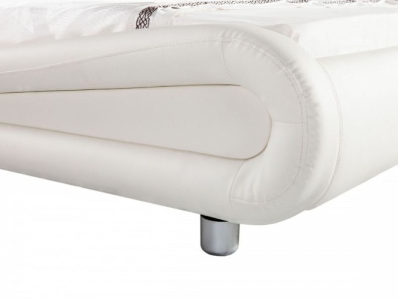 Sleep Design Madrid 5ft Kingsize White Faux Leather Bed Frame With Bluetooth Speakers
