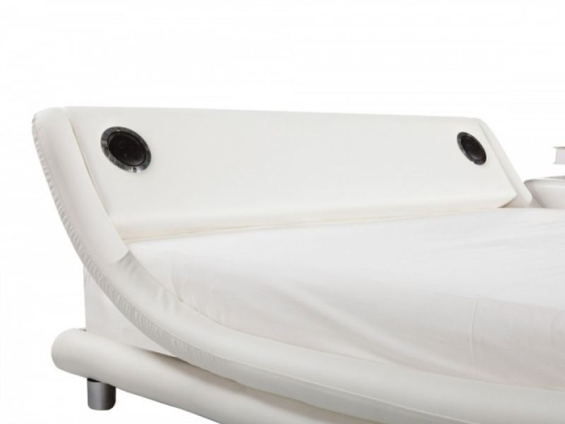 Sleep Design Madrid 5ft Kingsize White Faux Leather Bed Frame With Bluetooth Speakers