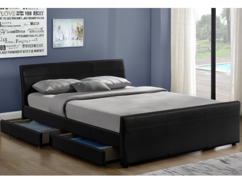 Sleep Design Venetian 4ft6 Double Black Faux Leather Storage Bed Frame