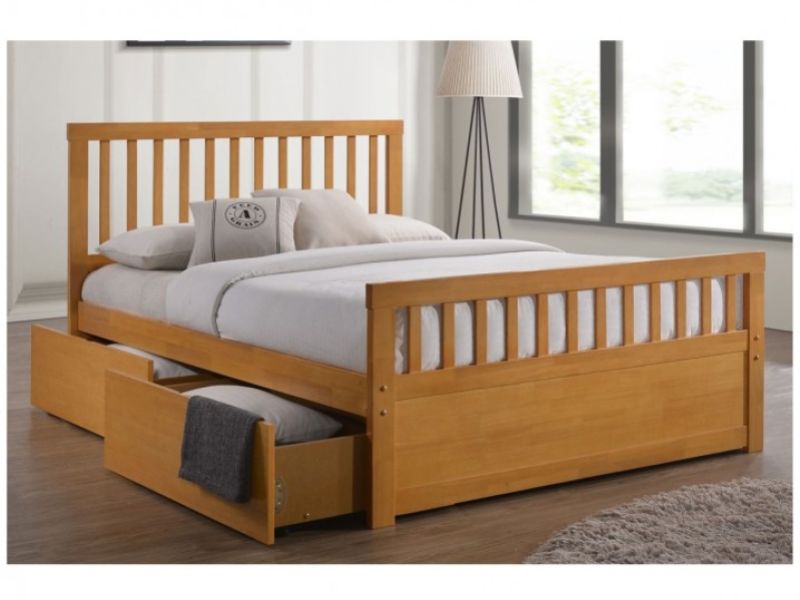 Sleep Design Delamere 4ft6 Double Honey Oak Wooden Storage Bed Frame