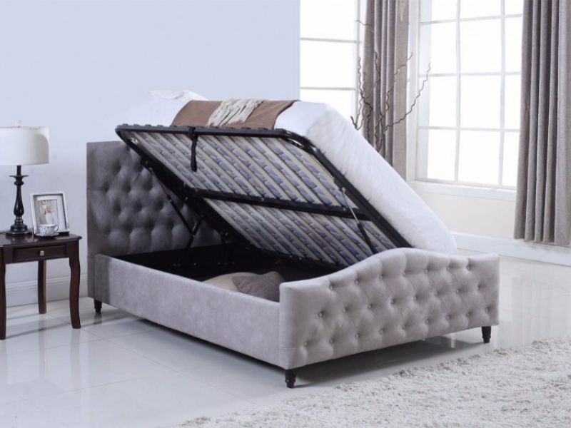 Flair Furnishings Laura 4ft6 Double Silver Fabric Ottoman Bed Frame