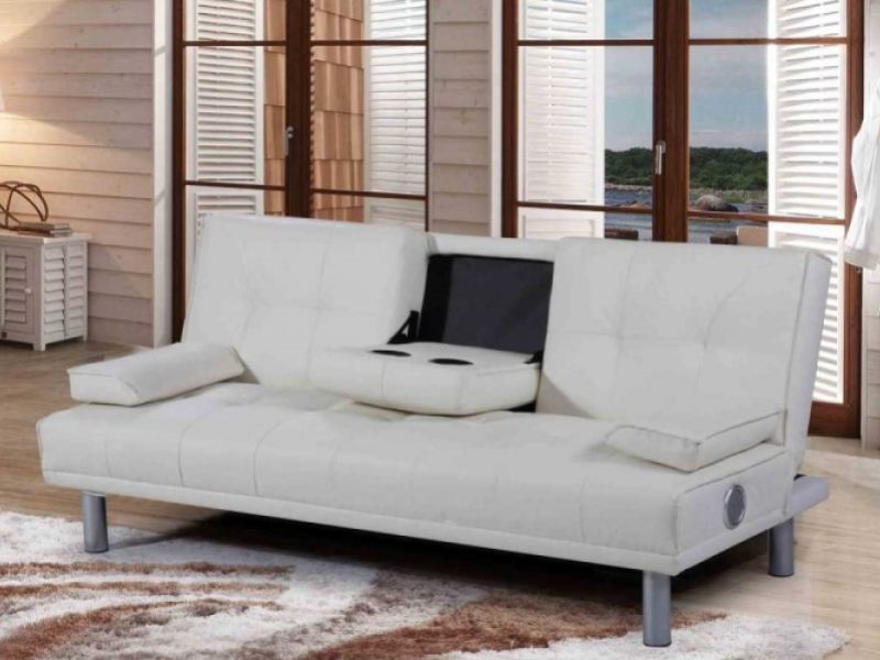Sleep Design Manhattan White Faux Leather Sofa Bed With Bluetooth Speakers