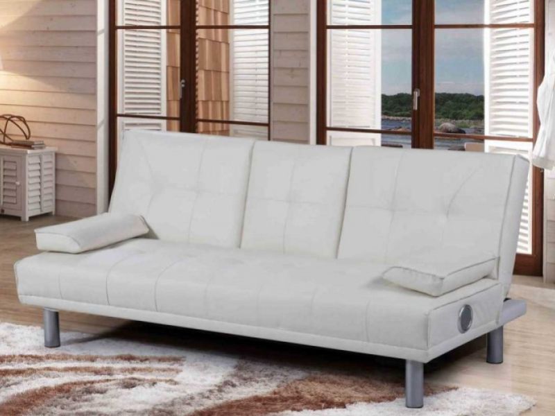 Sleep Design Manhattan White Faux Leather Sofa Bed With Bluetooth Speakers