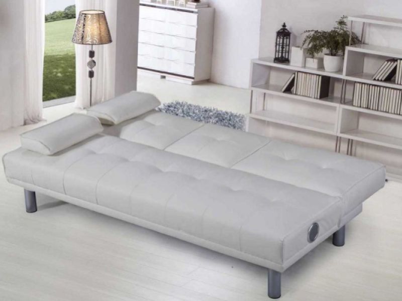 Sleep Design Manhattan White Faux Leather Sofa Bed With Bluetooth Speakers