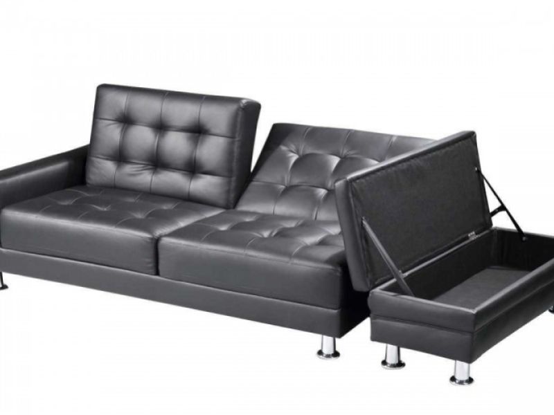 Sleep Design Knightsbridge Black Faux Leather Sofa Bed With Storage