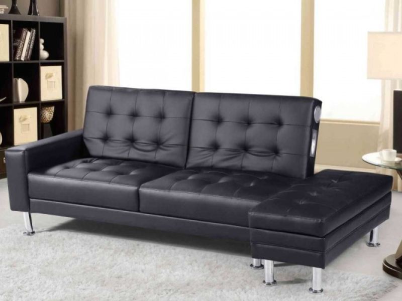 Sleep Design Knightsbridge Black Faux Leather Sofa Bed With Storage And Bluetooth Speakers