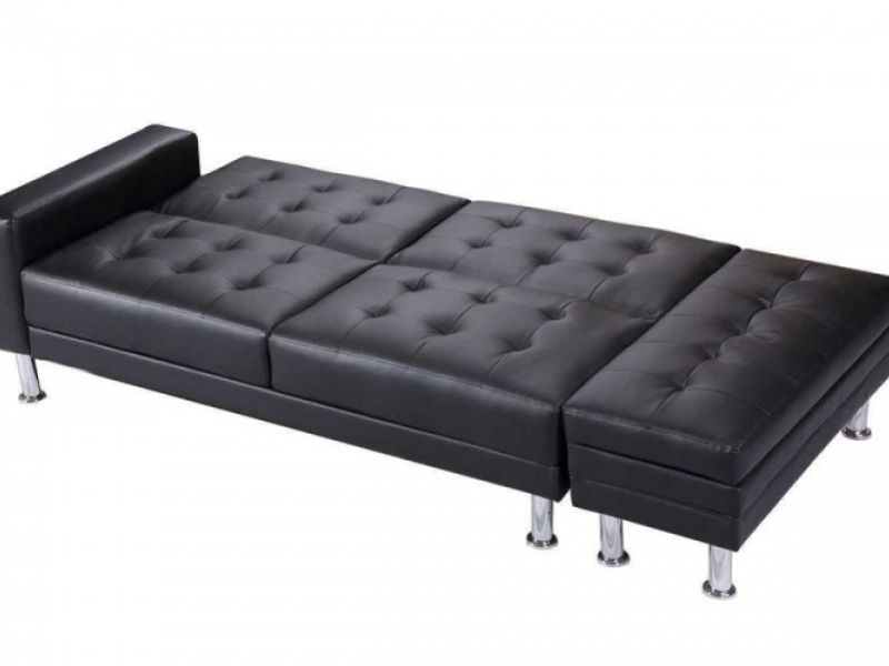 Sleep Design Knightsbridge Black Faux Leather Sofa Bed With Storage And Bluetooth Speakers