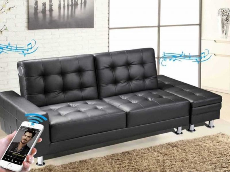 Sleep Design Knightsbridge Black Faux Leather Sofa Bed With Storage And Bluetooth Speakers