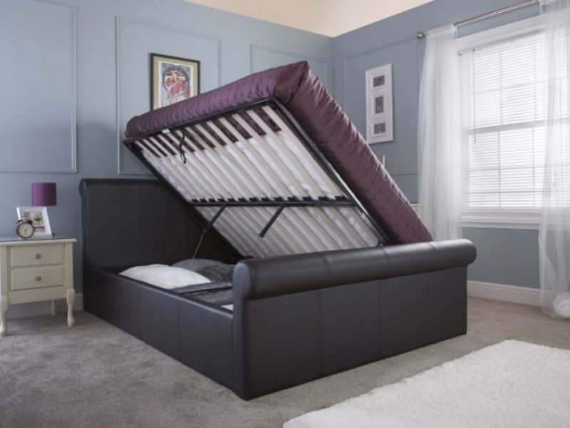 GFW Carolina 4ft6 Double Black Faux Leather Ottoman Lift Bed Frame