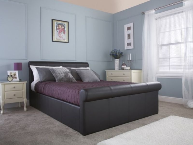 GFW Carolina 4ft6 Double Black Faux Leather Ottoman Lift Bed Frame