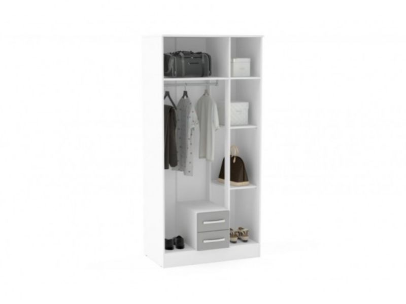 Birlea Lynx White With Grey Gloss 3 Door 2 Drawer Wardrobe with Centre Mirror