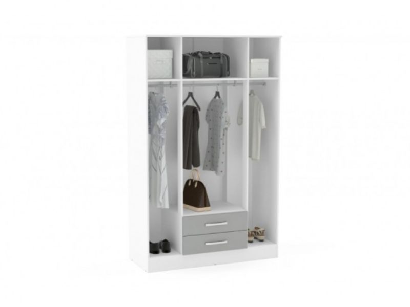 Birlea Lynx White With Grey Gloss 4 Door 2 Drawer Wardrobe With Centre Mirrors