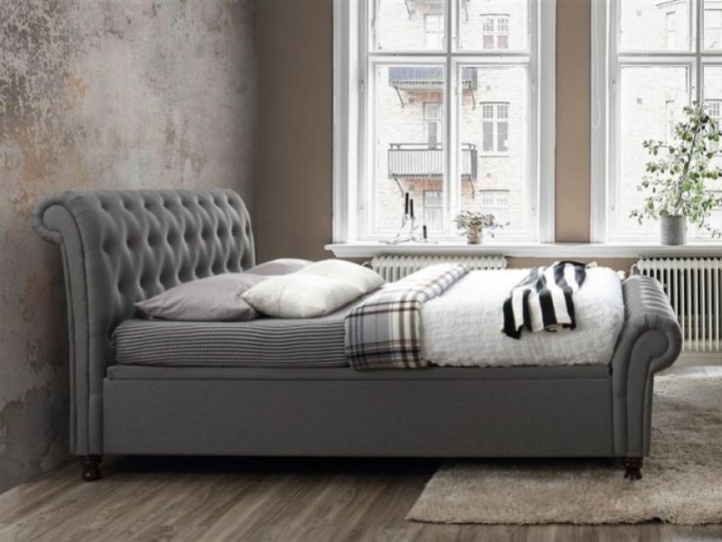 Birlea Castello 4ft6 Double Grey Fabric, Castello Grey Sleigh Fabric Bed Frame