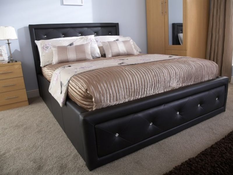 GFW Hollywood 4ft6 Double Black Faux Leather Ottoman Lift Bed Frame
