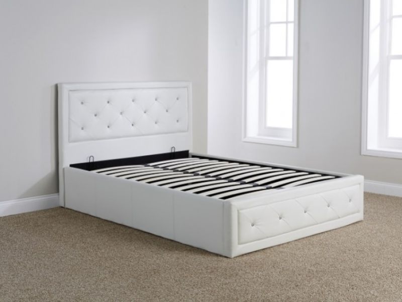 White Hollywood Faux Leather Ottoman End Lift Up Bed Frame 