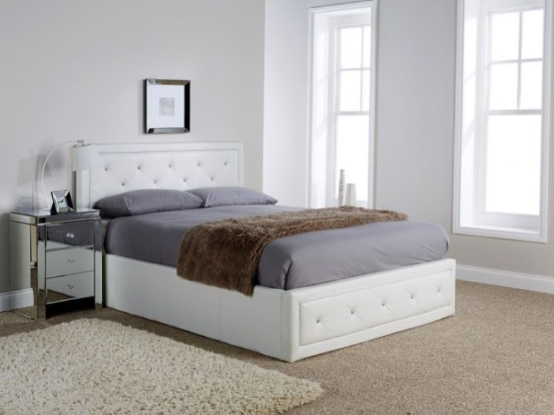GFW Hollywood 5ft Kingsize White Faux Leather Ottoman Lift Bed Frame