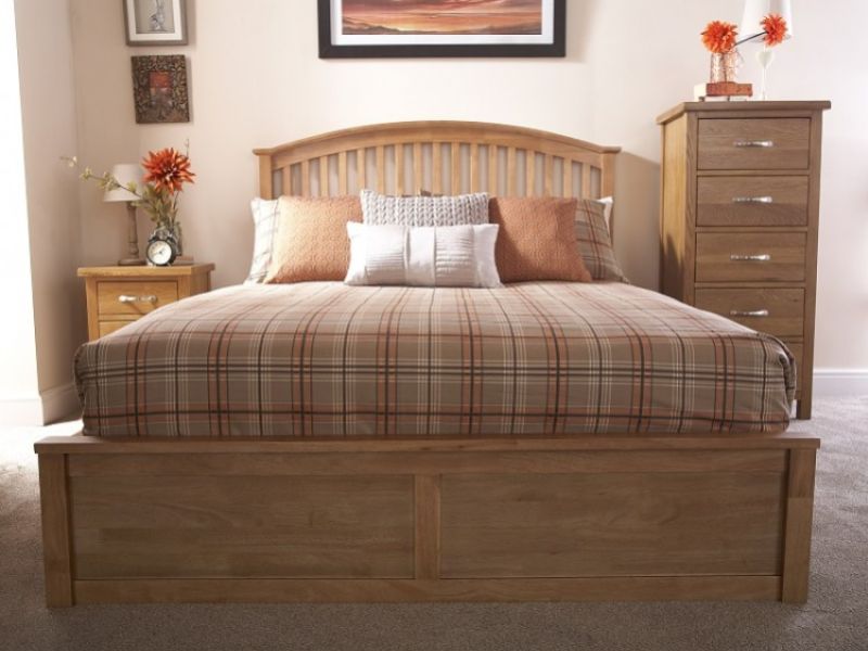 GFW Madrid 4ft6 Double Natural Oak Finish Ottoman Bed