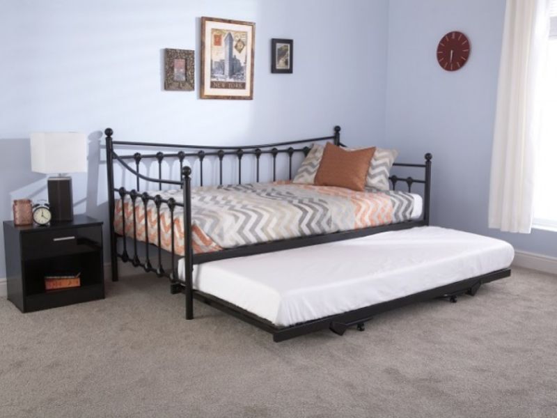 GFW Memphis 3ft Single Black Metal Day Bed with Underbed