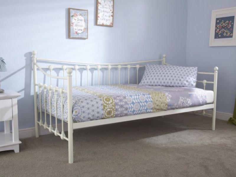 GFW Memphis 3ft Single Ivory Metal Day Bed with Underbed