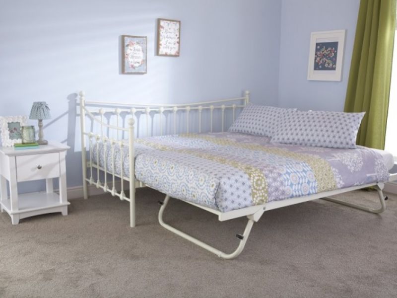 GFW Memphis 3ft Single Ivory Metal Day Bed with Underbed