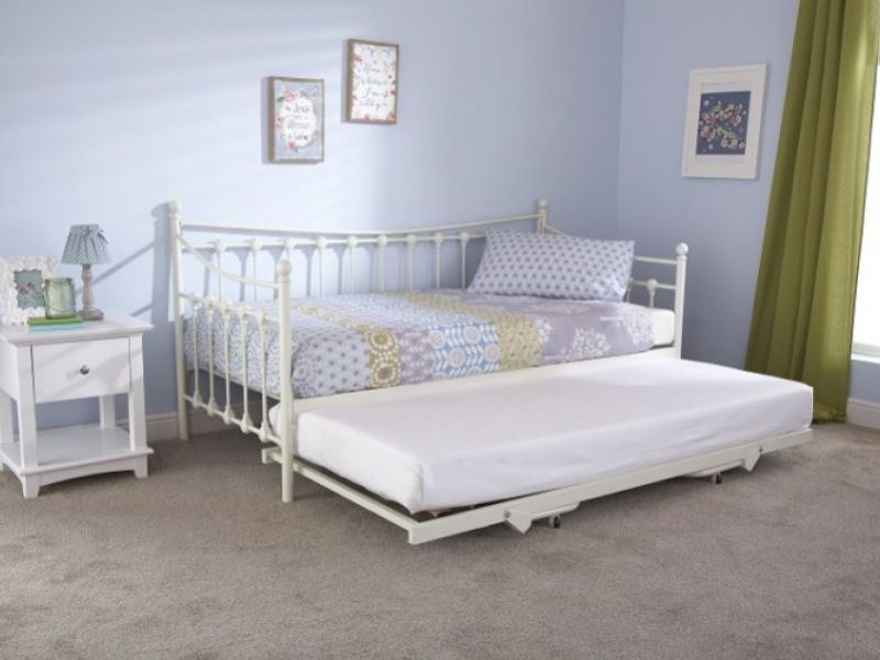 GFW Memphis 3ft Single Ivory Metal Day Bed with Underbed