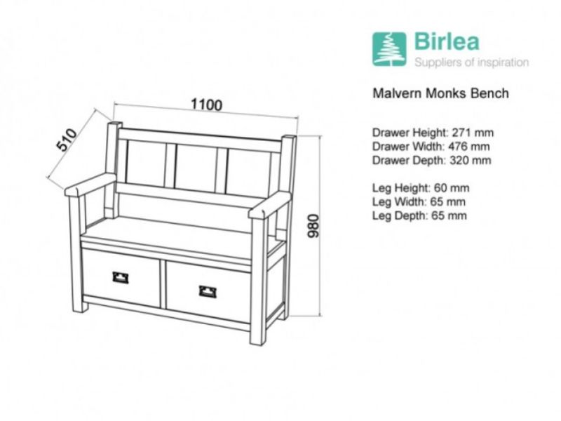 Birlea Malvern Oak Monks Bench