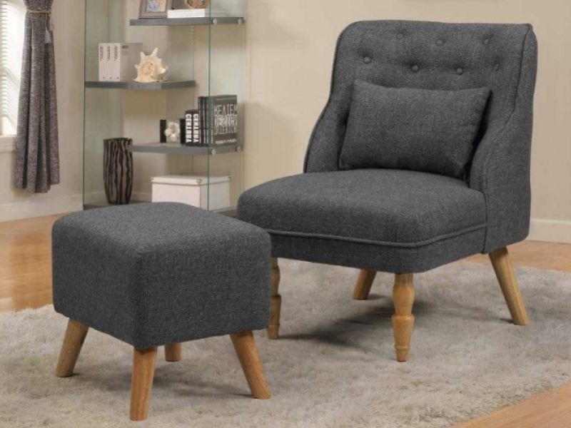 Sleep Design Shenstone Charcoal Grey Fabric Chair And Footstool