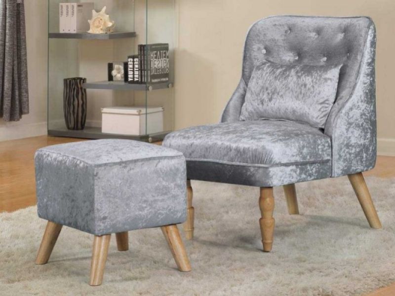 Sleep Design Shenstone Crushed Silver Velvet Fabric Chair And Footstool