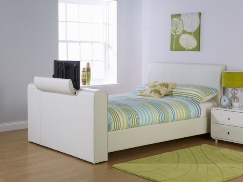 White Faux Leather Tv Bed Frame, Can You Get A Small Double Tv Bed