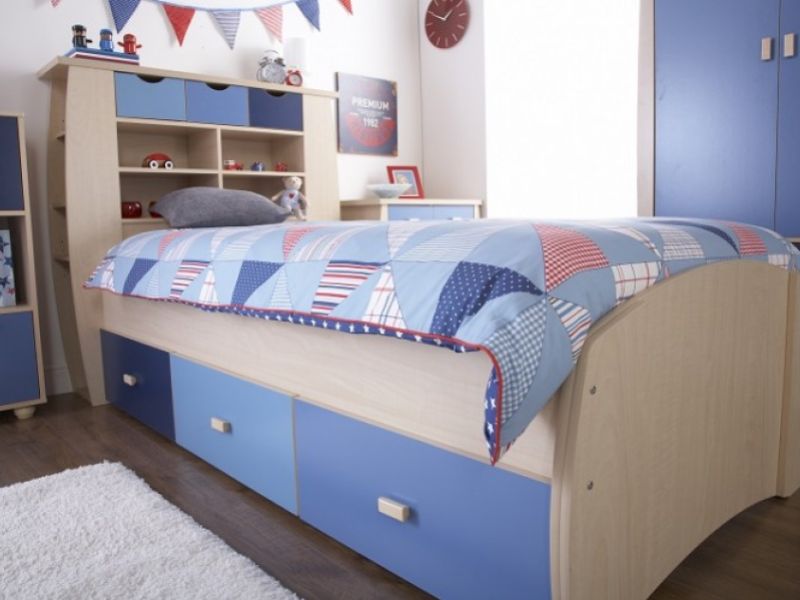 GFW Sydney 3ft Storage Bed Frame with Blue Detailing