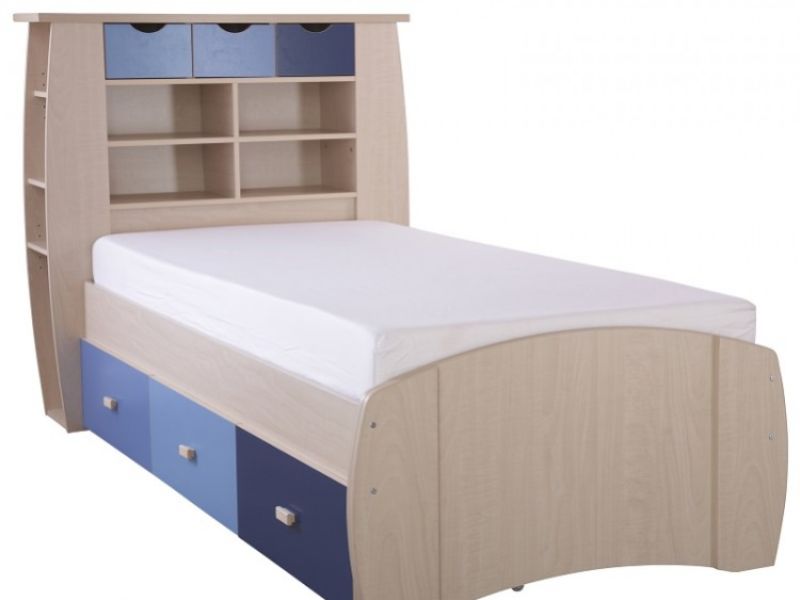 GFW Sydney 3ft Storage Bed Frame with Blue Detailing