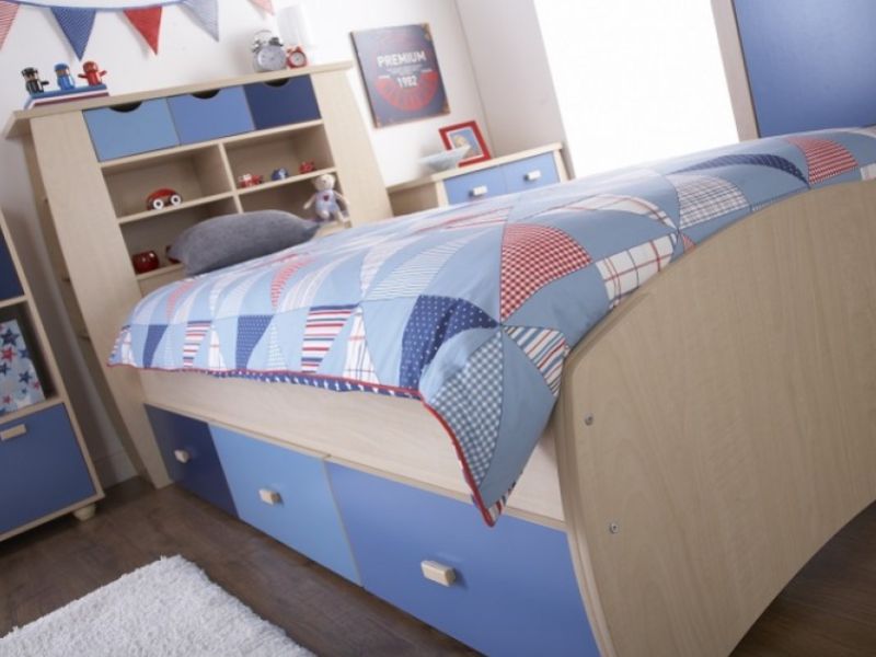 GFW Sydney 3ft Storage Bed Frame with Blue Detailing