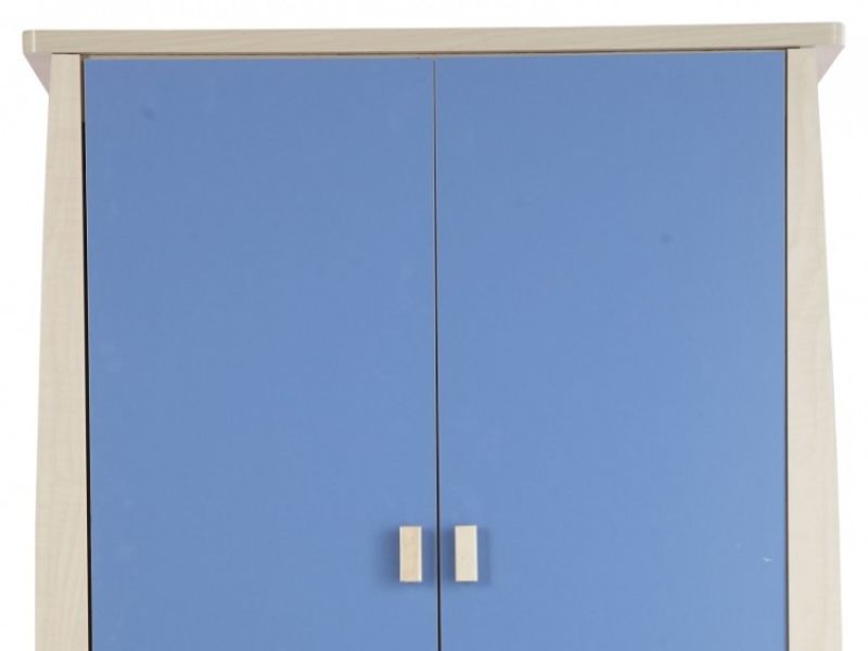 GFW Sydney Wardrobe with 2 Doors and 3 Drawers with Blue Detailing