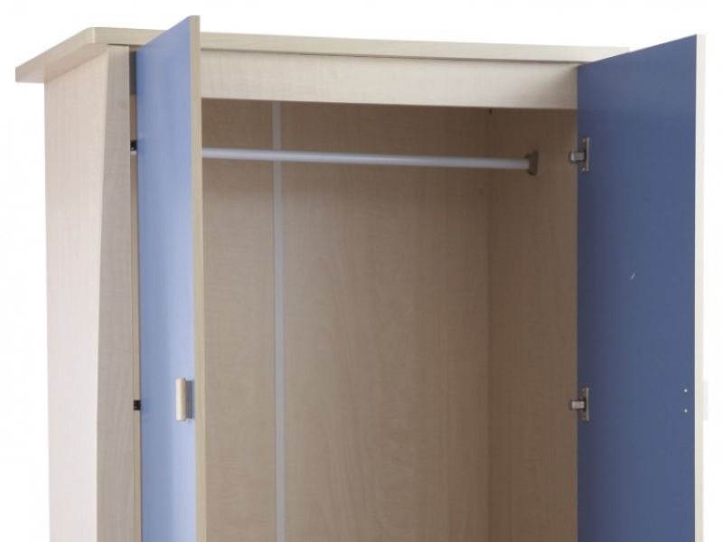 GFW Sydney Wardrobe with 2 Doors and 3 Drawers with Blue Detailing