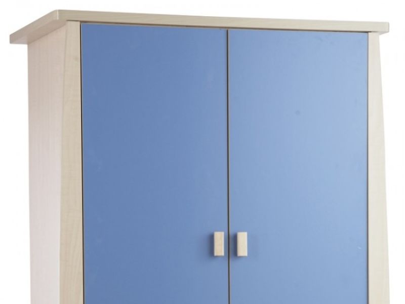 GFW Sydney Wardrobe with 2 Doors and 3 Drawers with Blue Detailing