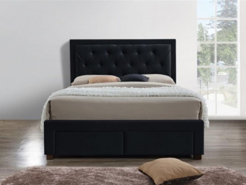 Birlea Woodbury 6ft Super Kingsize Black Velvet Fabric Bed Frame With 4 Drawers
