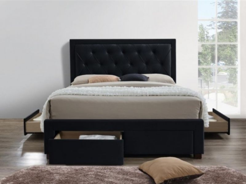 Birlea Woodbury 6ft Super Kingsize Black Velvet Fabric Bed Frame With 4 Drawers