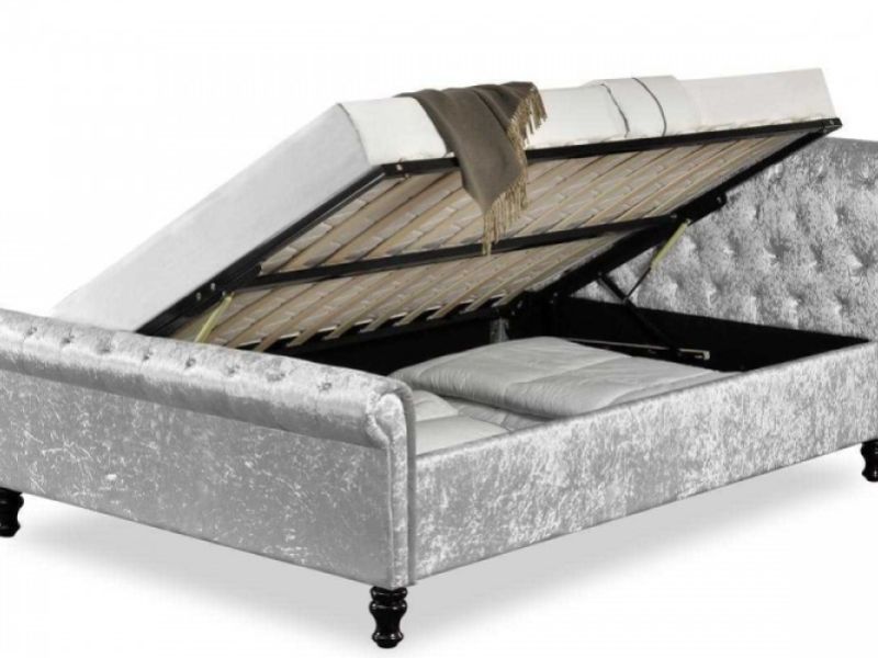 Sleep Design St James 5ft Kingsize Crushed Silver Velvet Ottoman Bed Frame