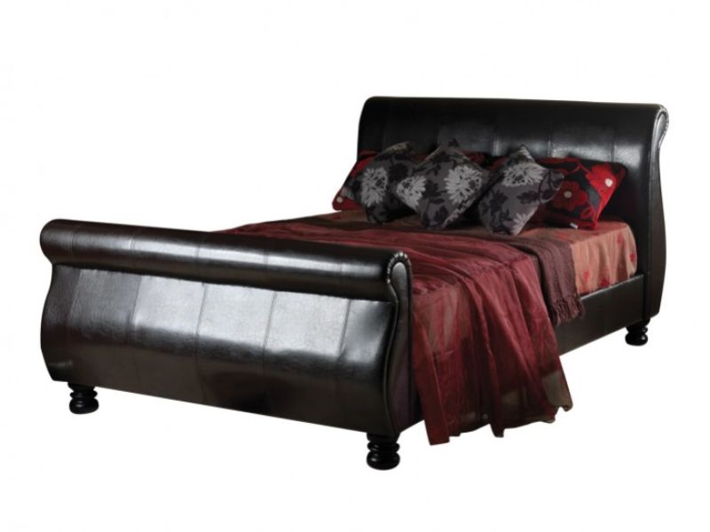 Faux Leather Bed Frame, Super King Leather Sleigh Bed