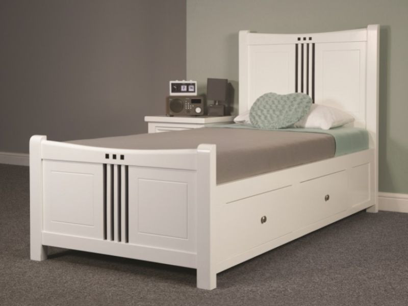 Sweet Dreams Lewis 3ft Single Bed Frame With Drawers In White With Black Stripes
