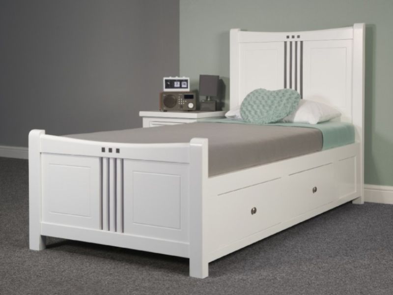 Sweet Dreams Lewis 3ft Single Bed Frame With Drawers In White With Grey Stripes