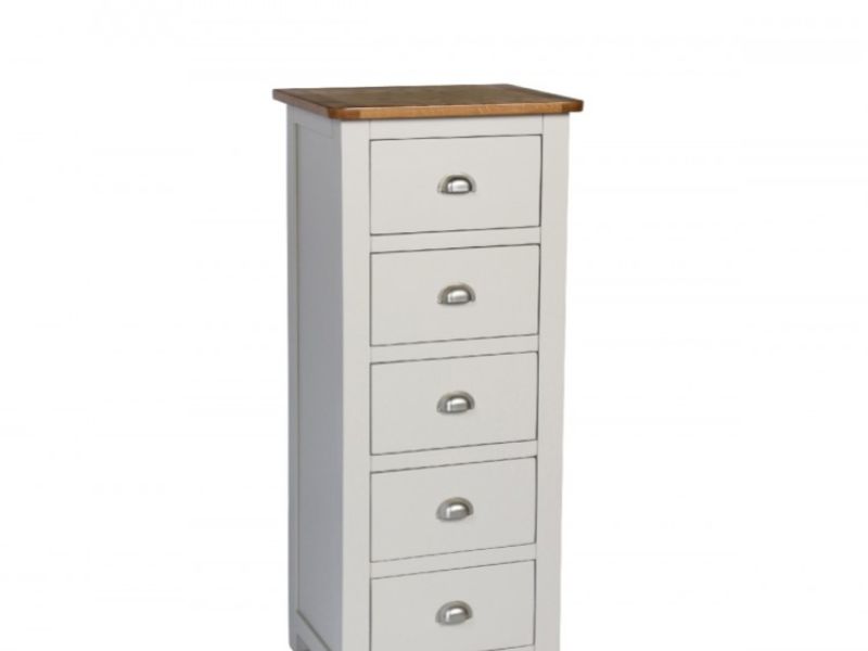 Sweet Dreams Cooper Pale Grey And Oak 5 Drawer Narrow Chest